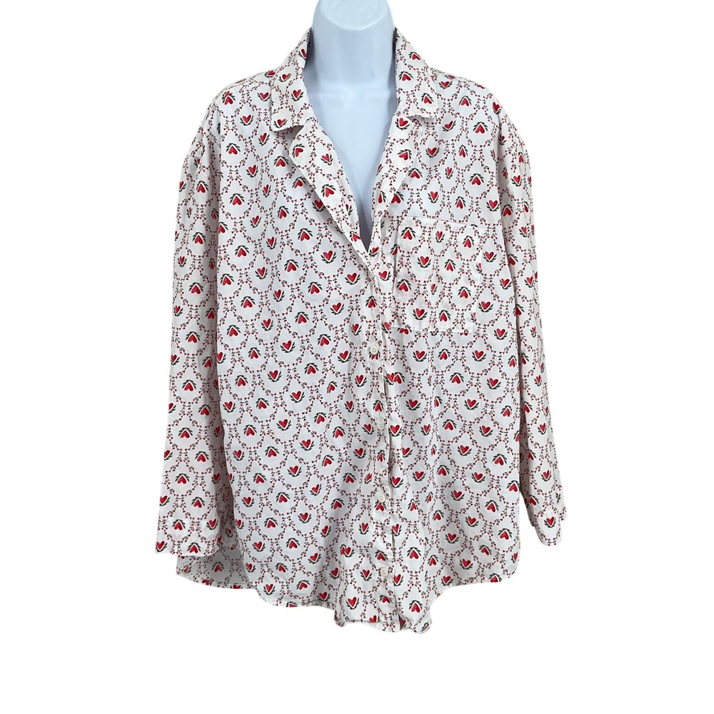 Old Navy Button Down Shirt Womens XL Heart Print Classic Preppy Love Valentine's